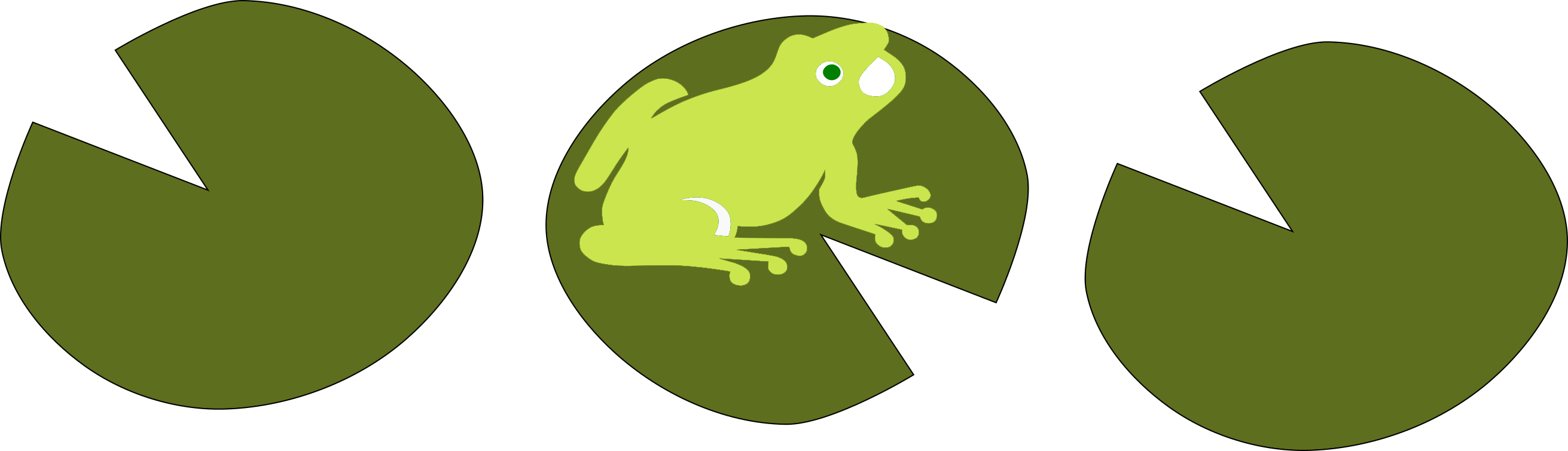 Image représentant 3 nénufares en ligne dont une grenouille sur celle du milieu
